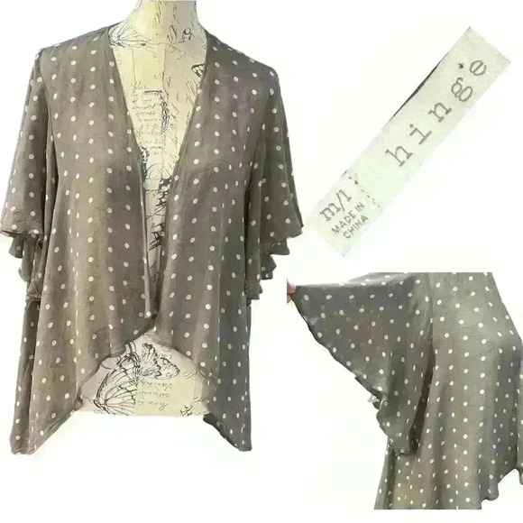 HINGE Grey Polka Dot 100% Silk Shawl Womens Sz M/L Lagenlook Cottagecore - Picture 1 of 7